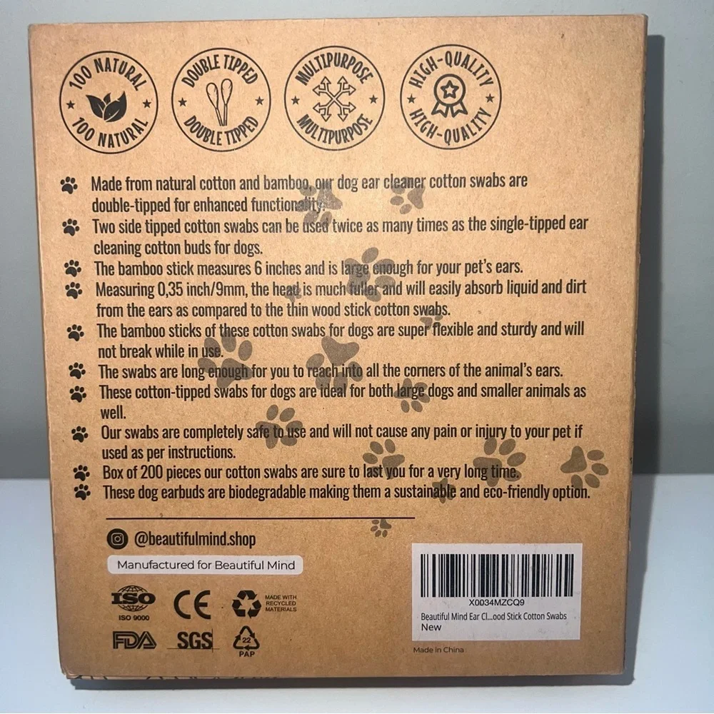 Beautiful Mind Bamboo Cotton Swabs for Pets